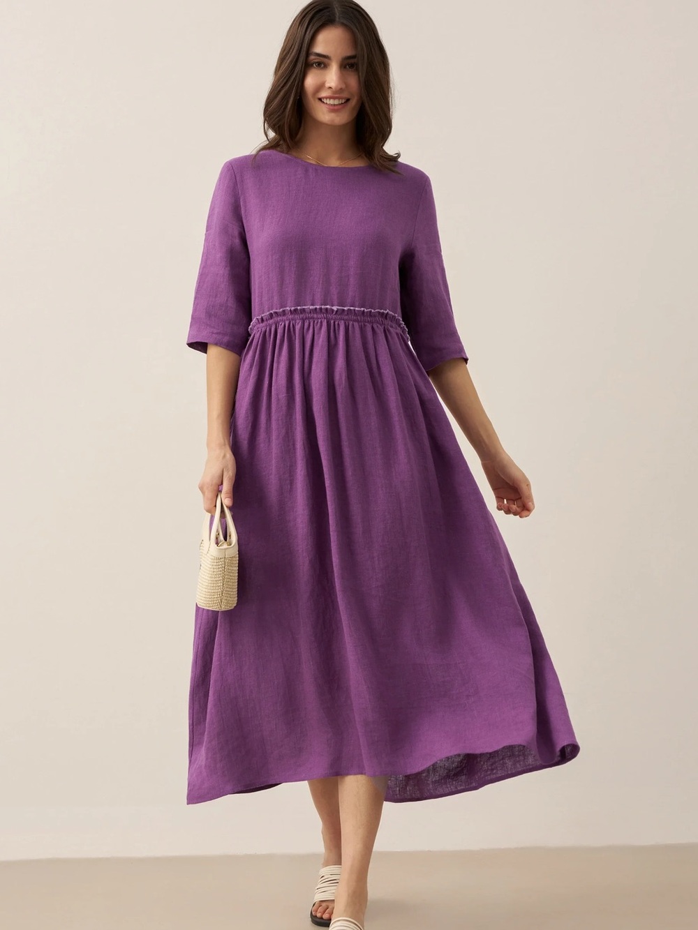 Lintico 100% Linen Petal-Waist Drawstring
Maxi Dress JASMINE small purple